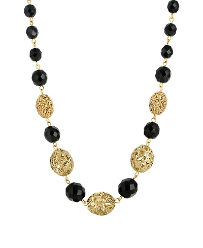 2028 Filigree Bead and Black Beaded Necklace