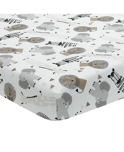 Lambs & Ivy Baby Jungle Safari Cotton White/Gray Elephant/Lion Fitted Mini Crib Sheet