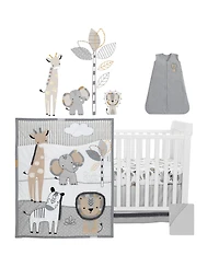 Lambs & Ivy Baby Jungle Safari Gray/Tan/White Nursery 6-Piece Crib Bedding Set