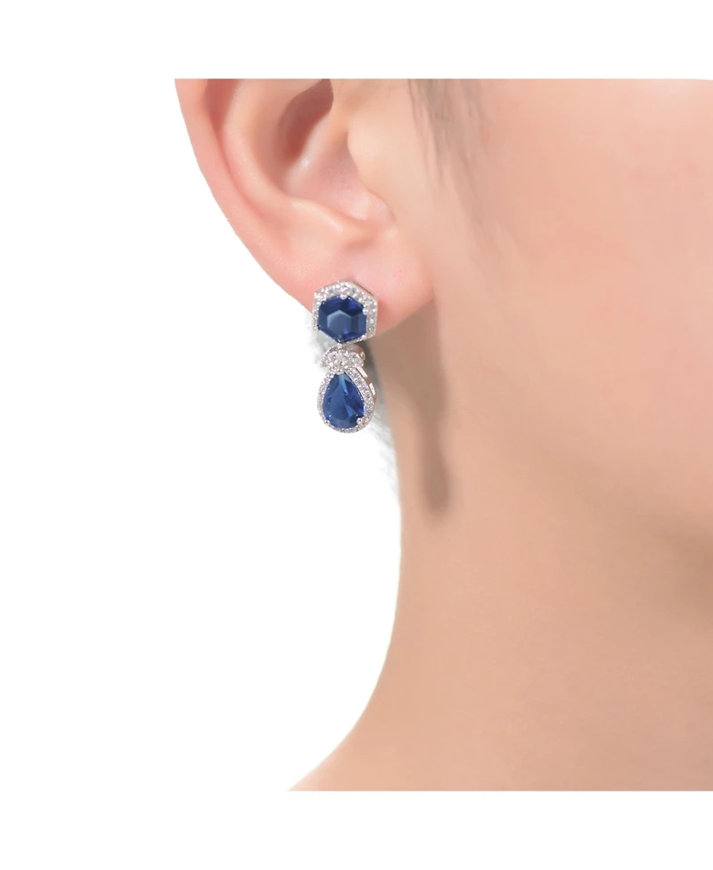 Vintage Rhodium-Plated Halo Earrings Sterling Silver with Green & Cubic Zirconia