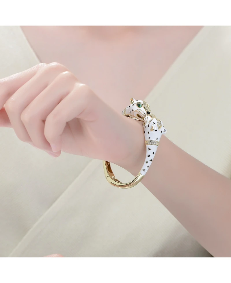 Sterling Silver 14K Gold Plated and Black Cubic Zirconia Panther Swivel Bangle Bracelet