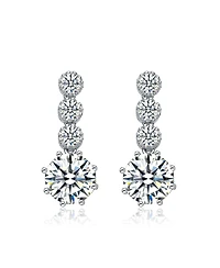 Sterling Silver with Rhodium Plated Clear Round Cubic Zirconia Tier Drop Earrings