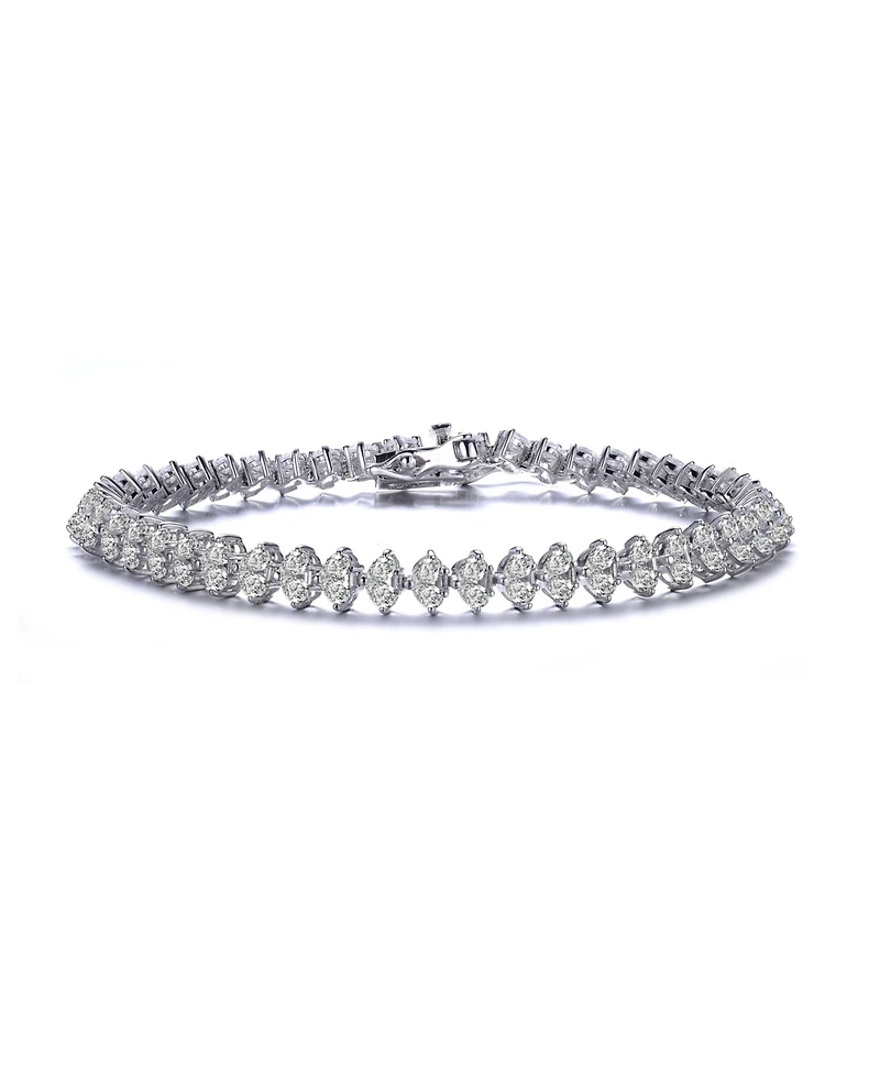 Sterling Silver Heart Shaped Clear Cubic Zirconia Tennis Bracelet