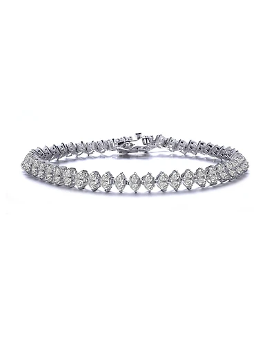 Sterling Silver Heart Shaped Clear Cubic Zirconia Tennis Bracelet