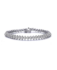 Sterling Silver Heart Shaped Clear Cubic Zirconia Tennis Bracelet