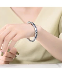 Sterling Silver Blue and Green Clear Cubic Zirconia Link Bracelet