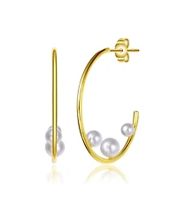 14K Gold Plated Pearl Open Hoop Earrings