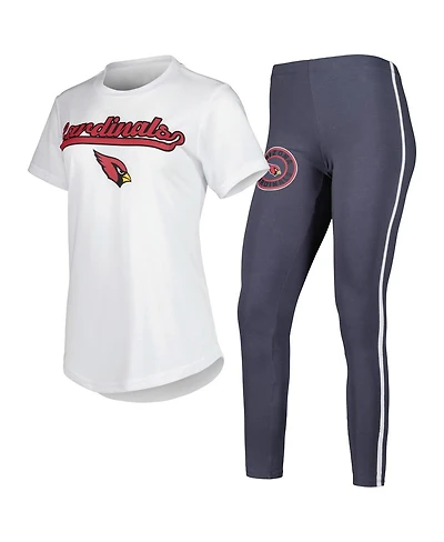 Women's Concepts Sport White, Charcoal Arizona Cardinals Sonata T-shirt and Leggings Sleep Set