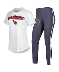 Women's Concepts Sport White, Charcoal Arizona Cardinals Sonata T-shirt and Leggings Sleep Set