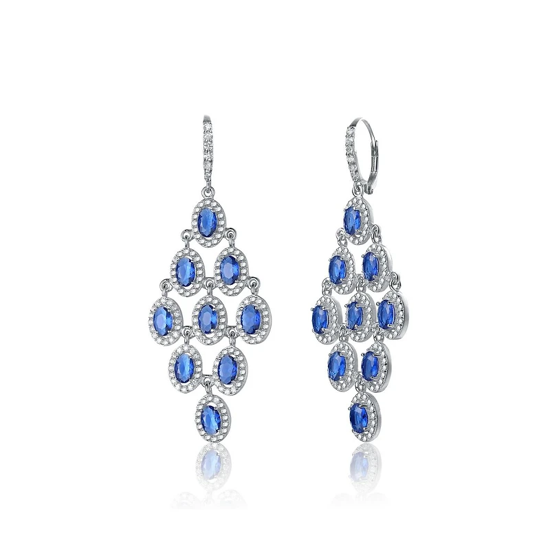 Elegant Chandelier Earrings in Sterling Silver with Rhodium Plating, Featuring Green Round Cubic Zirconia