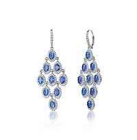 Elegant Chandelier Earrings in Sterling Silver with Rhodium Plating, Featuring Green Round Cubic Zirconia