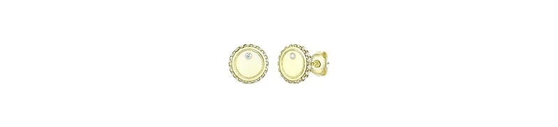 14k Yellow Gold Plated with Cubic Zirconia Pave Button Stud Earrings