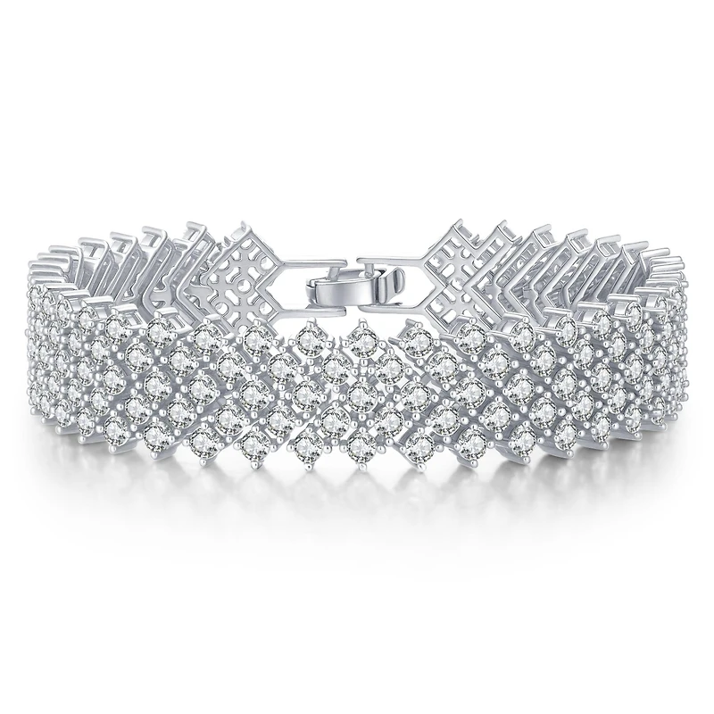 Sterling Silver Rhodium Plated Clear Cubic Zirconia 4-Row Tennis Bracelet