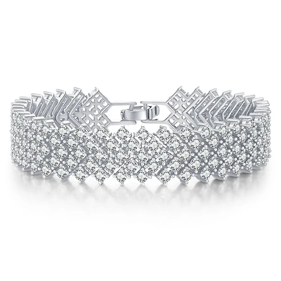 Sterling Silver Rhodium Plated Clear Cubic Zirconia 4-Row Tennis Bracelet