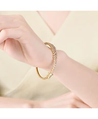 Sterling Silver with Rhodium Plated Clear Round Cubic Zirconia Cluster Style Bangle Bracelet