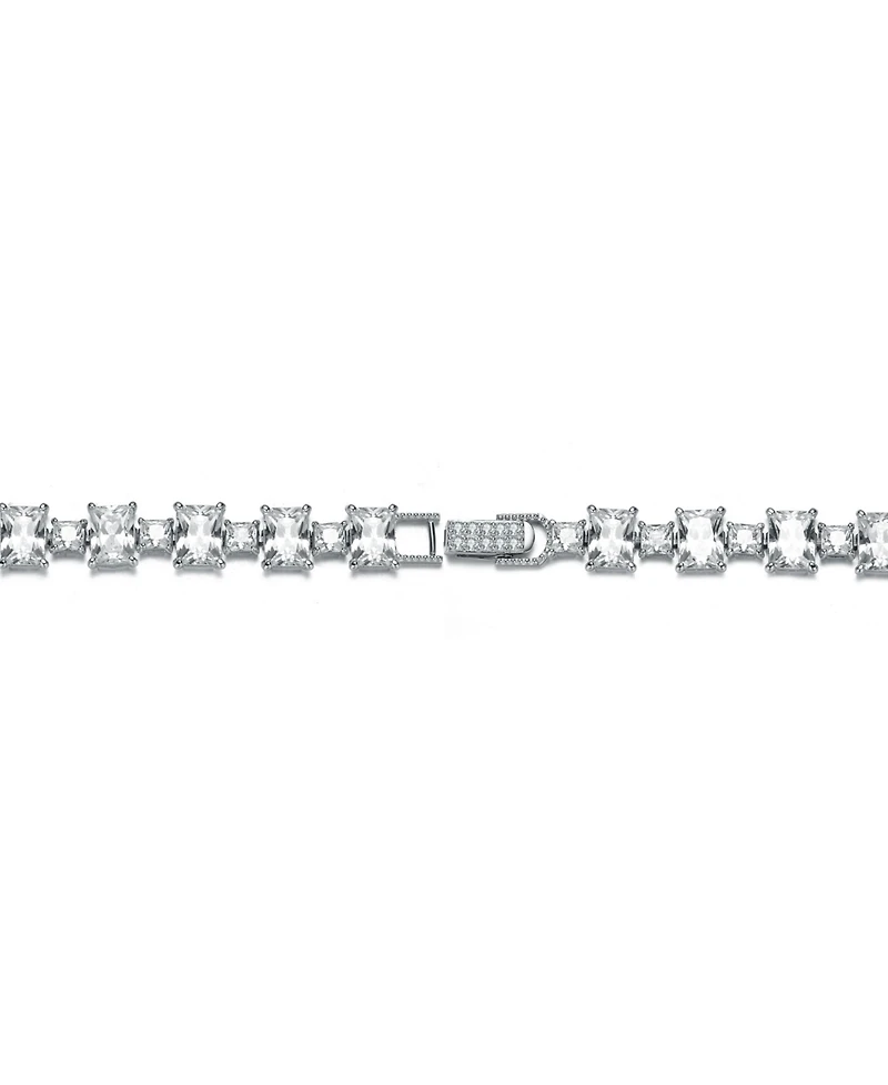 Sterling Silver Rhodium Plated Clear Cubic Zirconia Modern Tennis Bracelet