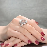 Sterling Silver White Gold and Rose Plated with Pink Clear Cubic Zirconia Cluster Ring