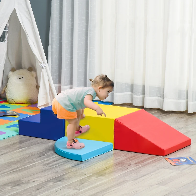 Qaba 4pc Foam Block Kids Crawl & Climb Set, Easy-to-clean, Lightweight