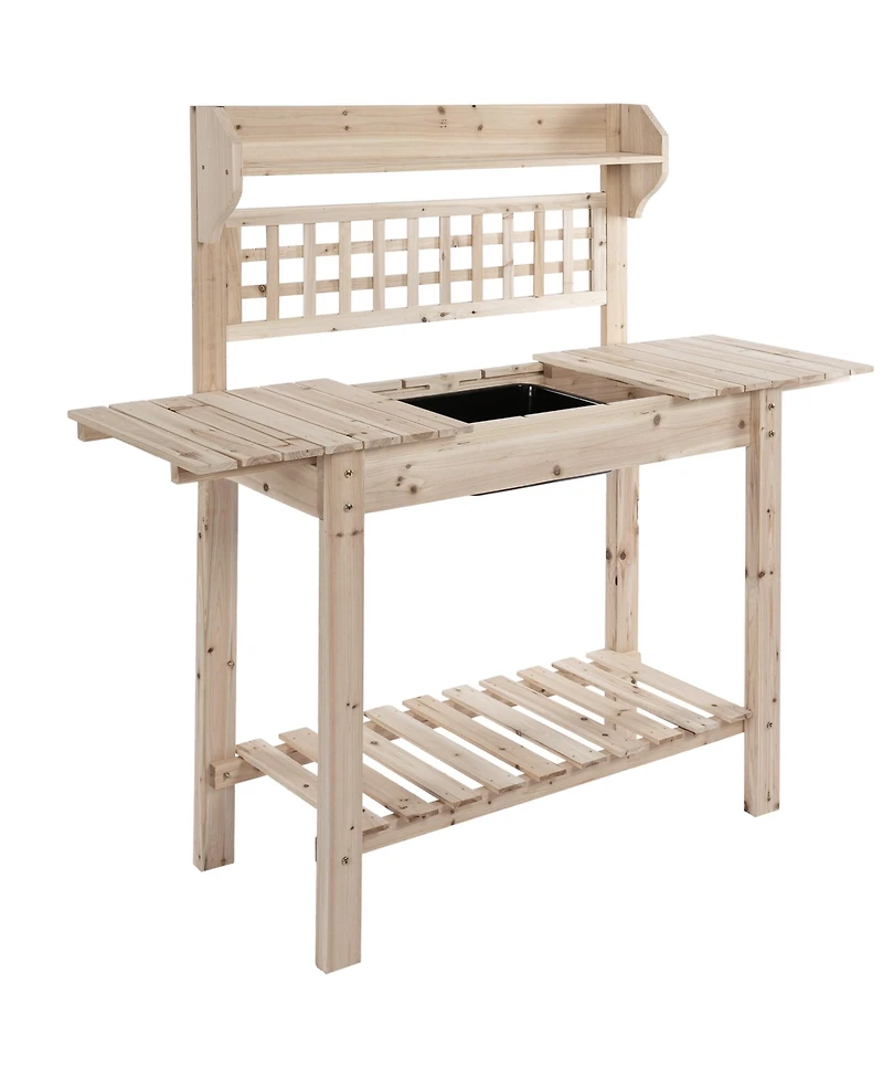 Outsunny 39'' x 18'' x 55'' Garden Potting Work Table w/ Hidden Storage, Natural