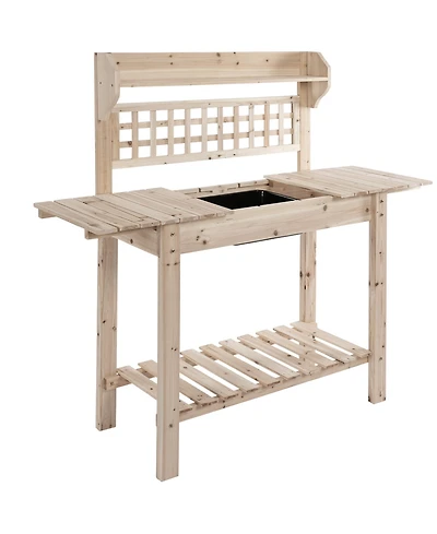 Outsunny 39'' x 18'' x 55'' Garden Potting Work Table w/ Hidden Storage, Natural