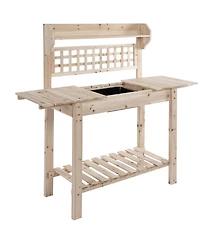 Outsunny 39'' x 18'' x 55'' Garden Potting Work Table w/ Hidden Storage, Natural