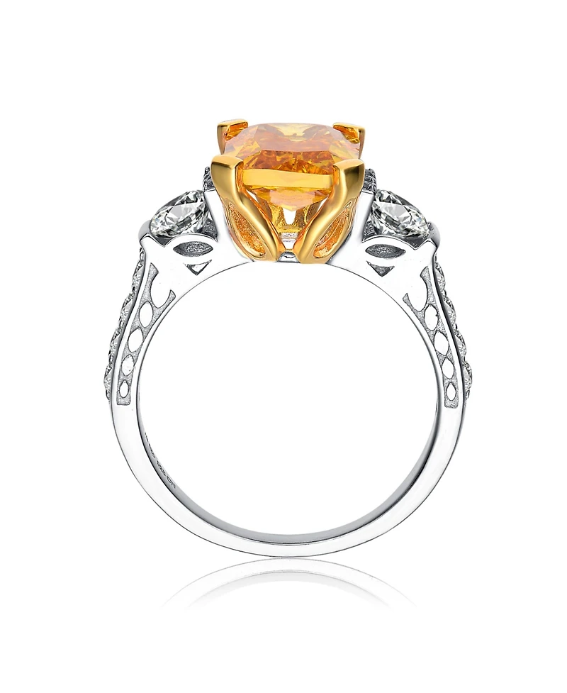 Sterling Silver Clear and Yellow Cubic Zirconia Ring