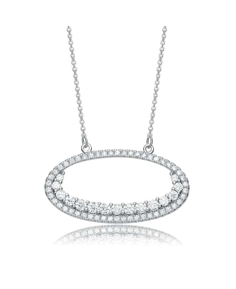Cz Sterling Silver Rhodium Outlined Circle Necklace