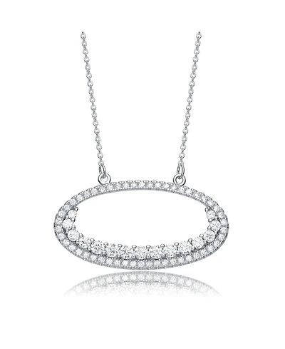 Cz Sterling Silver Rhodium Outlined Circle Necklace