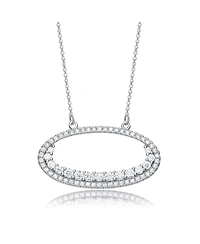 Cz Sterling Silver Rhodium Outlined Circle Necklace