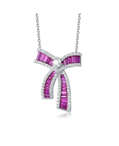 Gv Sterling Silver with Rhodium Plated and Cubic Zirconia Bowtie Necklace