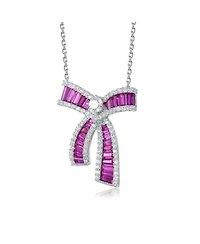 Gv Sterling Silver with Rhodium Plated and Cubic Zirconia Bowtie Necklace