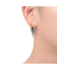 Sterling Silver 14K Gold Plated Clear Cubic Zirconia Small Open Hoop Post Earrings