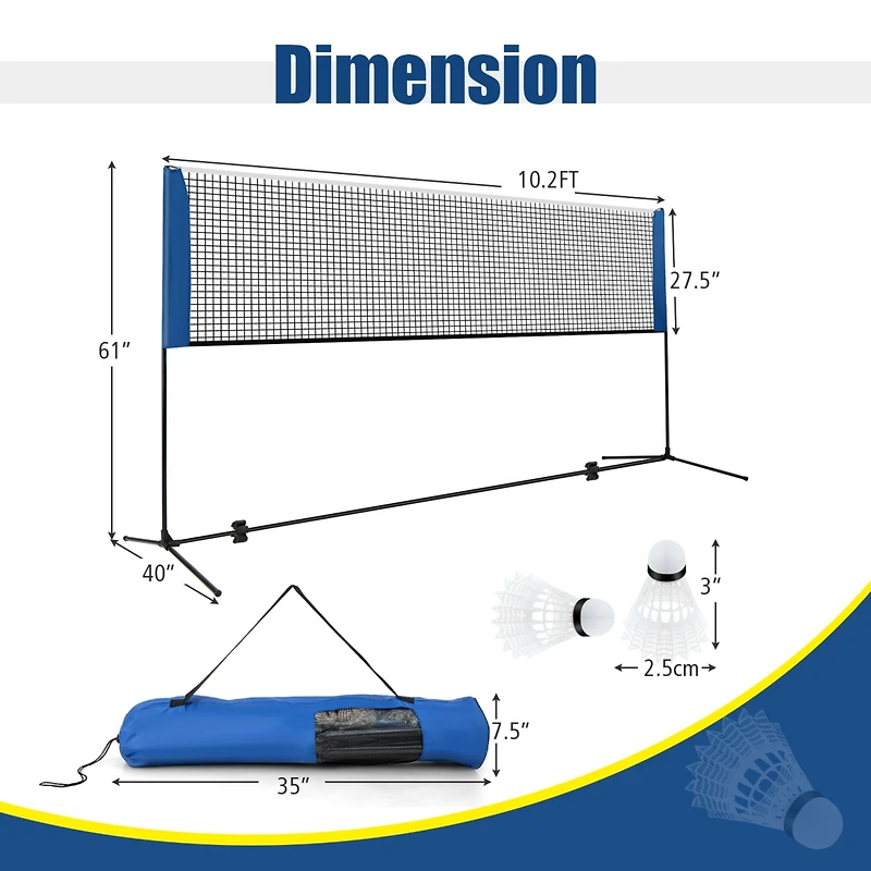Costway 10FT Adjustable Badminton Net Set W/2 Shuttlecocks Portable Carry Bag