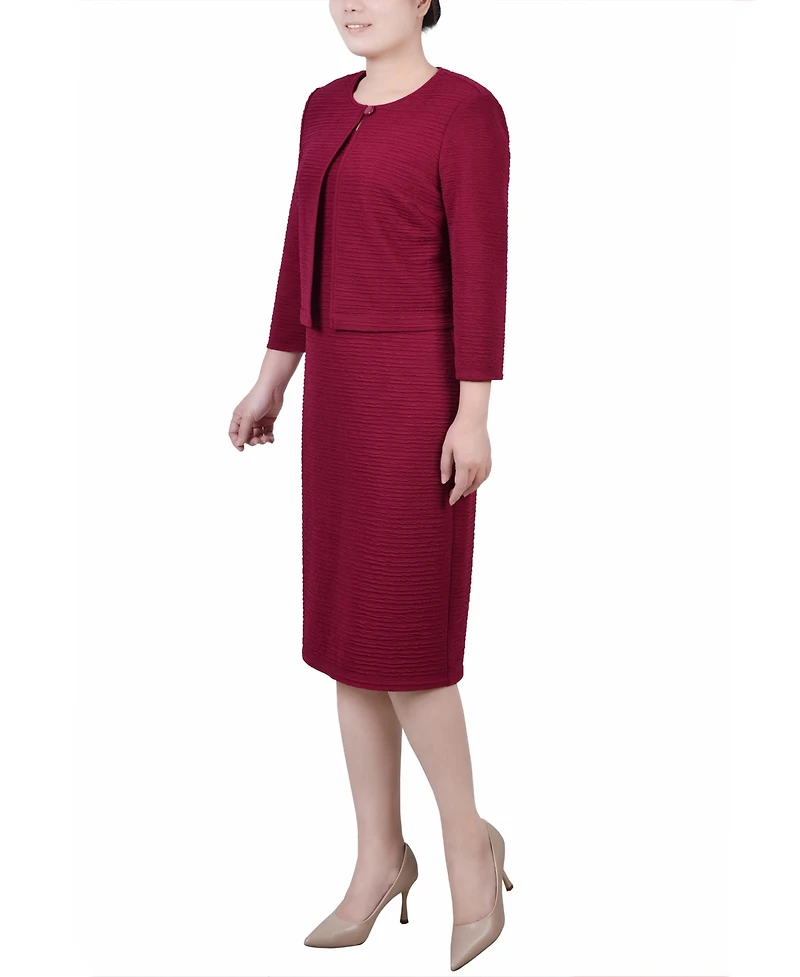 Ny Collection Women's Textured 3/4 Sleeve Two Piece Dress Set