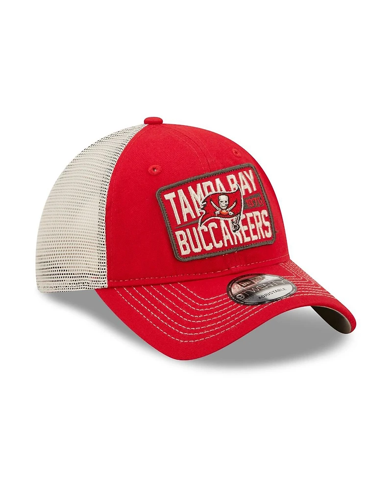 Men's New Era Red and Natural Tampa Bay Buccaneers Devoted Trucker 9TWENTY Snapback Hat
