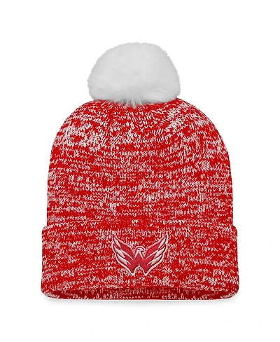 Women's Fanatics Red Washington Capitals Glimmer Cuffed Knit Hat with Pom