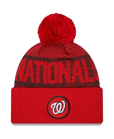 Men's New Era Red Washington Nationals Authentic Collection Sport Cuffed Knit Hat with Pom