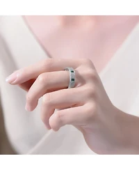 Sterling Silver Rhodium Plated Green Cubic Zirconia Band Ring