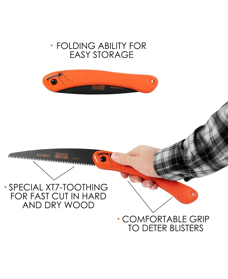 Bahco Folding Outdoor Garden X17 Pruning Metal Hand Saw, Orange, 15.5"
