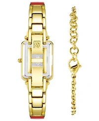 Anne Klein Women's Orange Enamel and Gold-Tone Alloy Bangle Watch Set 33.5mm