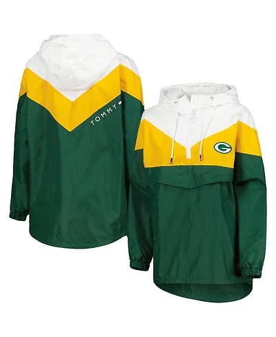 Women's Tommy Hilfiger White, Gold Green Bay Packers Staci Half-Zip Hoodie Windbreaker Jacket