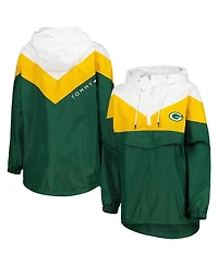 Women's Tommy Hilfiger White, Gold Green Bay Packers Staci Half-Zip Hoodie Windbreaker Jacket