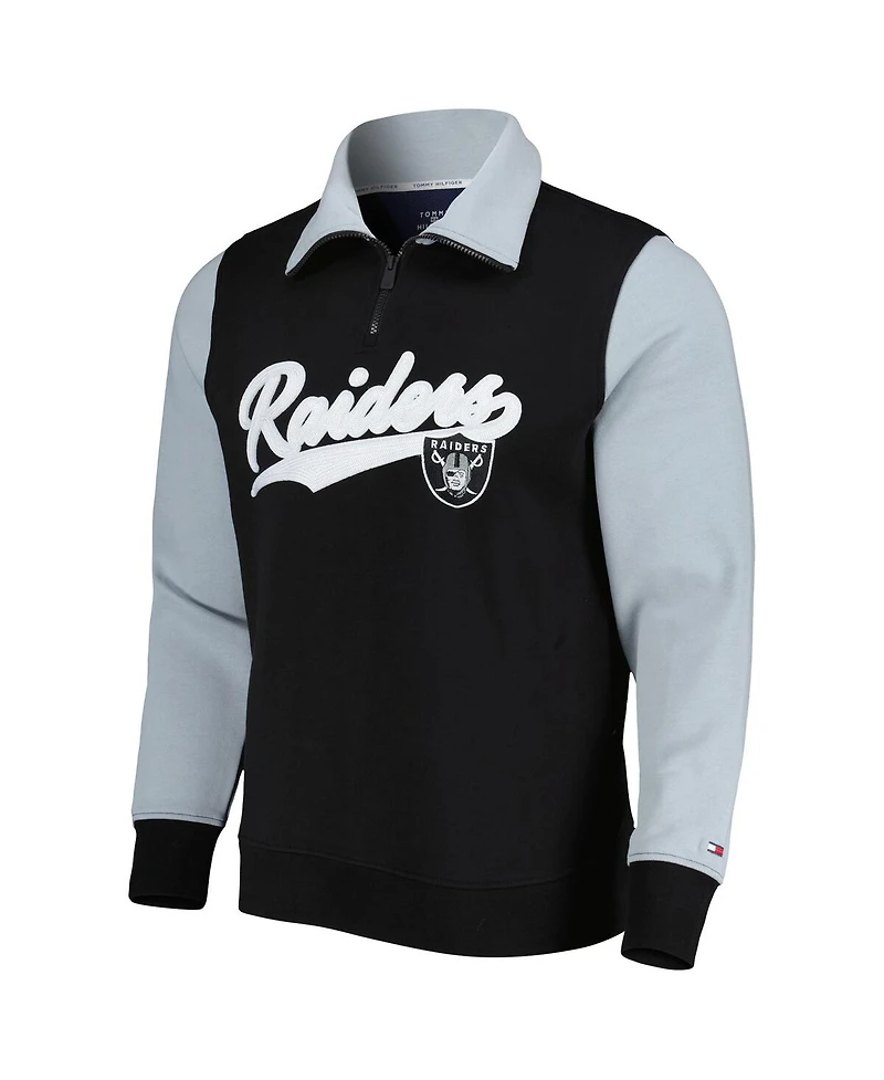 Men's Tommy Hilfiger Black, Silver Las Vegas Raiders Aiden Quarter-Zip Top