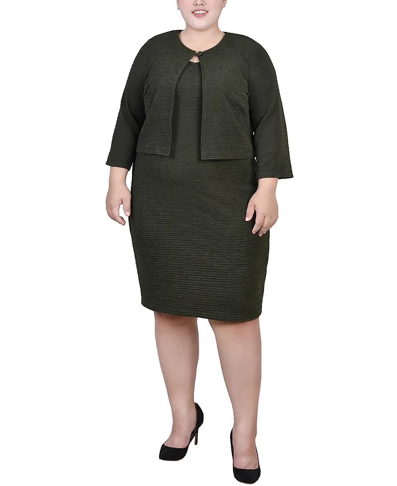 Ny Collection Plus Textured 3/4 Sleeve Two Piece Dress Set