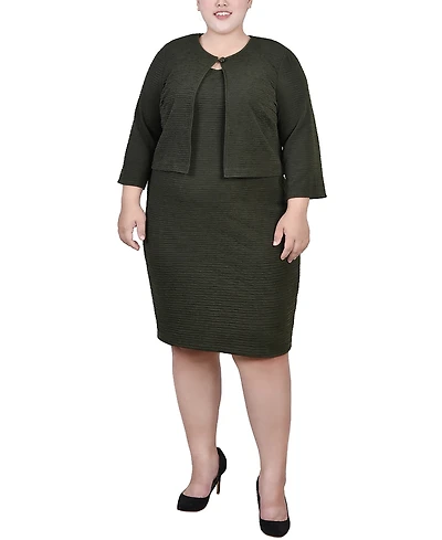 Ny Collection Plus Textured 3/4 Sleeve Two Piece Dress Set