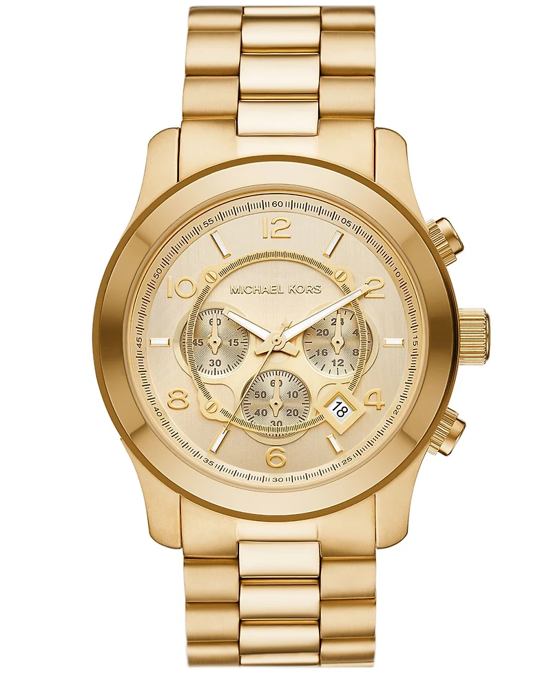 Michael Kors Unisex Runway Chronograph Gold-Tone Stainless Steel Bracelet Watch, 45mm