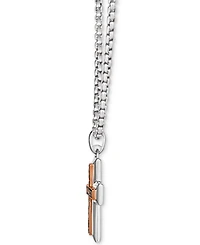 Le Vian Chocolatier Men's Chocolate Diamond Cross 22" Pendant Necklace (1/3 ct. t.w.) in Sterling Silver & 14k Rose Gold-Plate