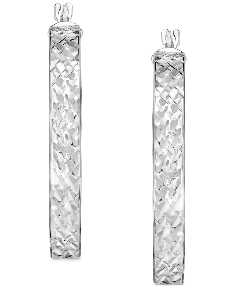 Textured Small Hoop Earrings 14k Gold, 1"