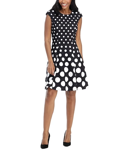 London Times Petite Polka-Dot Fit & Flare Dress