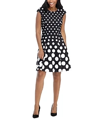 London Times Petite Polka-Dot Fit & Flare Dress